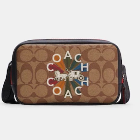 Coach-Carrier Phone Crossbody In Signature Canvas With Coach Radial Rainbow New - Picture 1 of 4